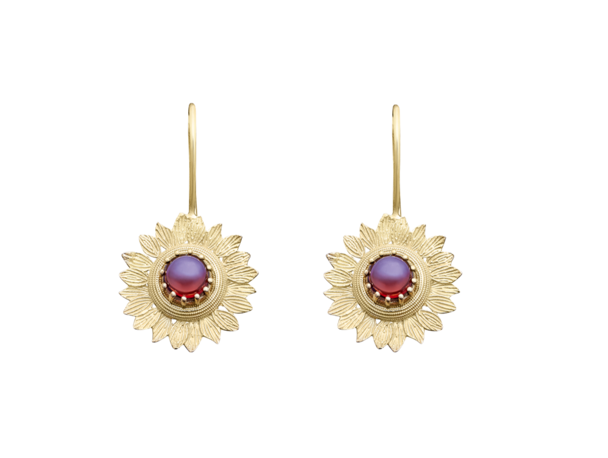 GARNET SUNFLOWER EARRINGS