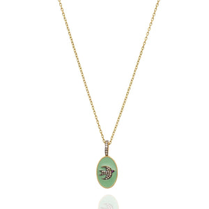 GREEN ENAMEL BIRD OVAL NECKLACE