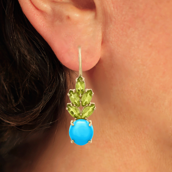 TURQUOISE AND PERIDOT TROPICAL PINEAPPLE EARRINGS