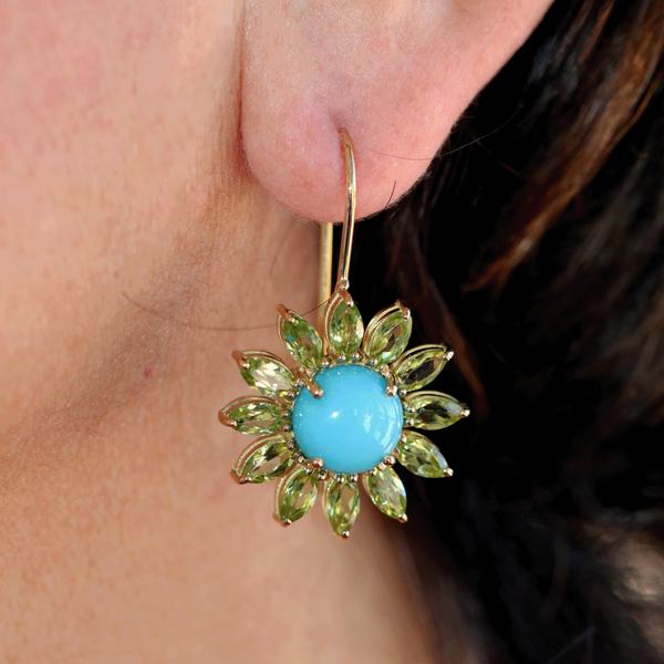 TURQUOISE AND PERIDOT SUN EARRINGS