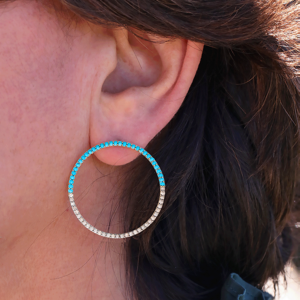 CHAMPAGNE DIAMOND AND TURQUOISE CERCLE D'ECLAT EARRINGS