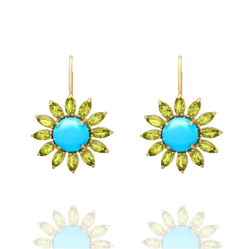 TURQUOISE AND PERIDOT SUN EARRINGS
