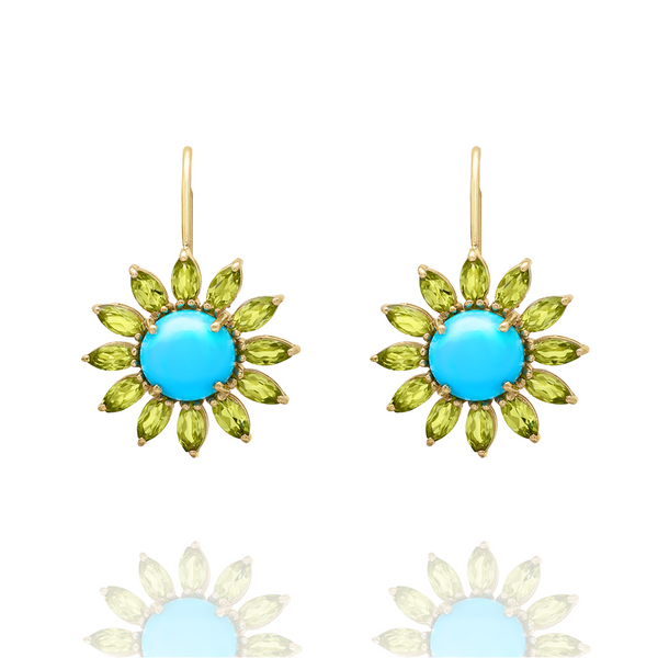 TURQUOISE AND PERIDOT SUN EARRINGS