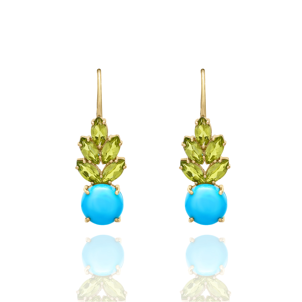 TURQUOISE AND PERIDOT TROPICAL PINEAPPLE EARRINGS