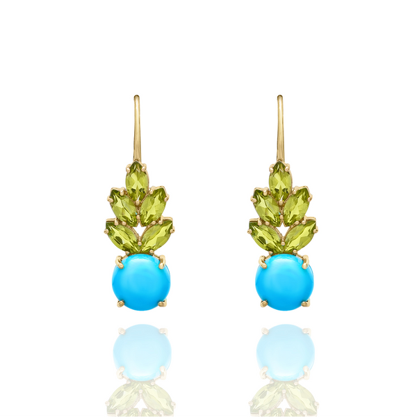 TURQUOISE AND PERIDOT TROPICAL PINEAPPLE EARRINGS