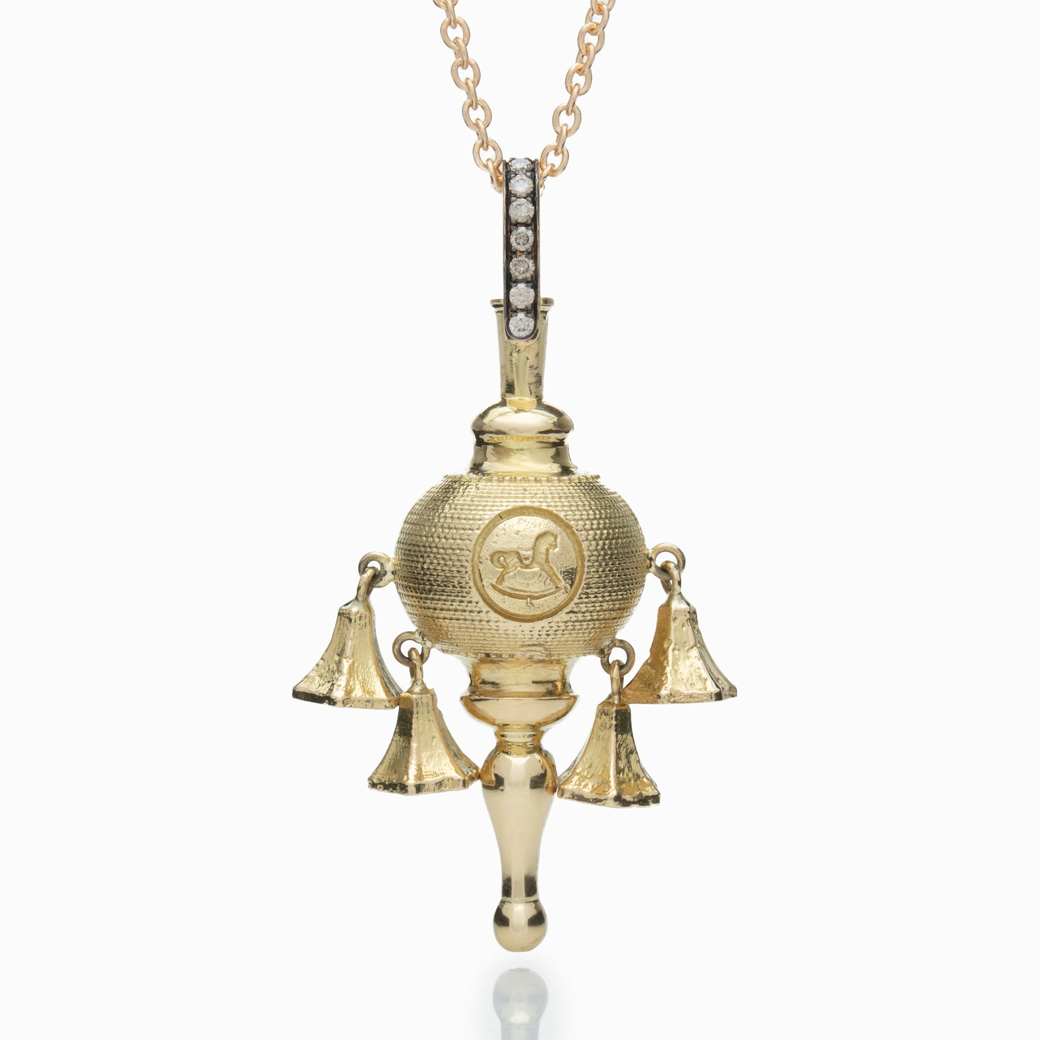 BABY RATTLE WITH CHAMPAGNE DIAMONDS