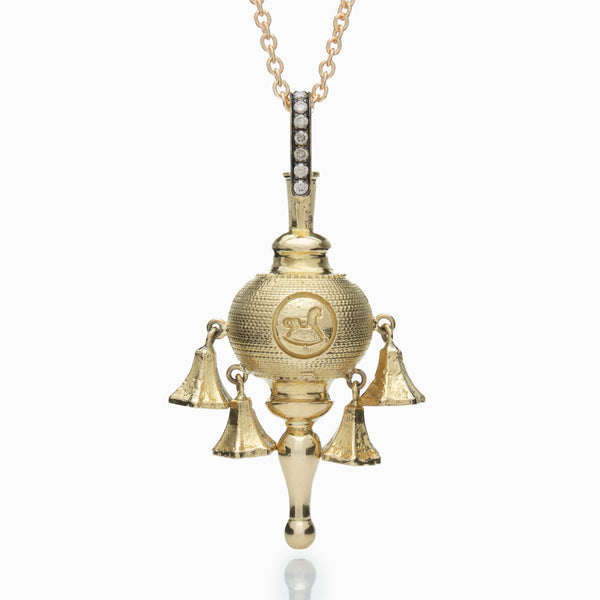 BABY RATTLE WITH CHAMPAGNE DIAMONDS
