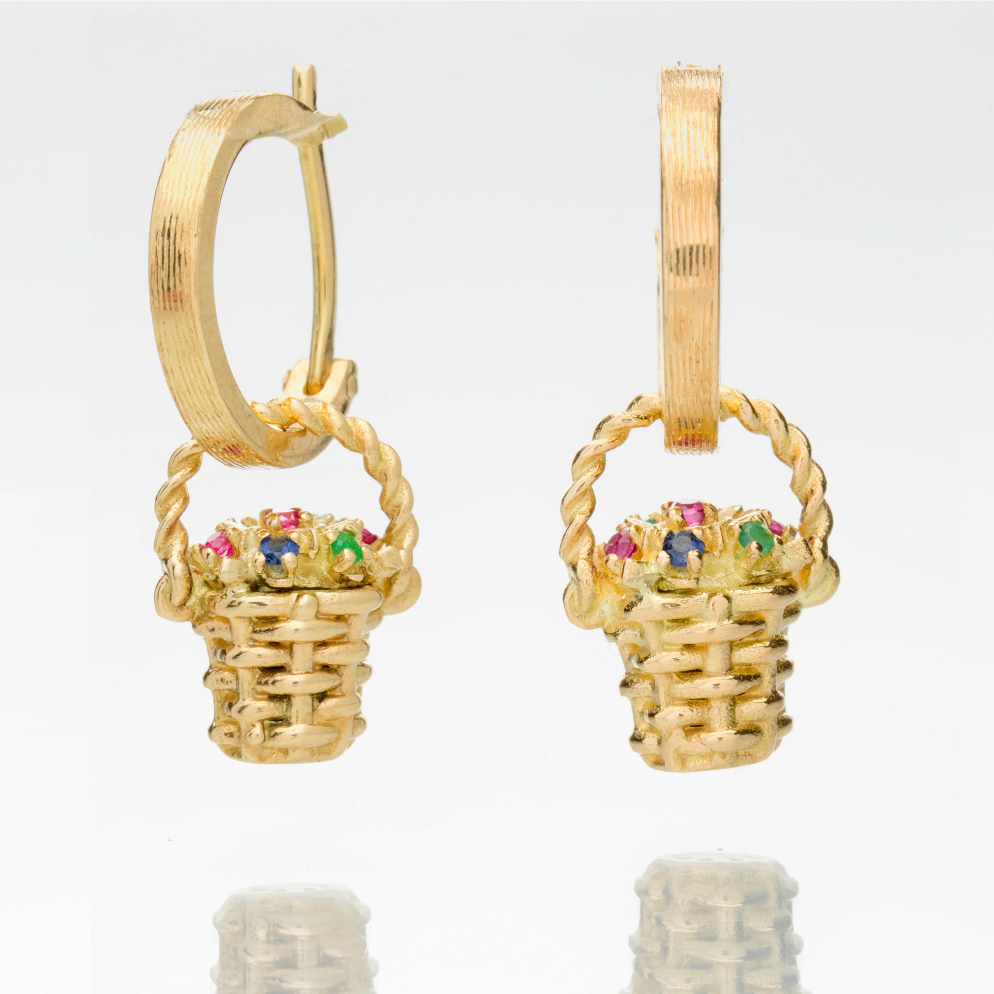 FLOWER BASKETS ON 18K HOOPS
