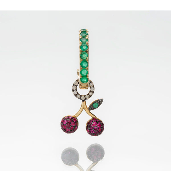 CHERRIES ON EMERALD HOOPS