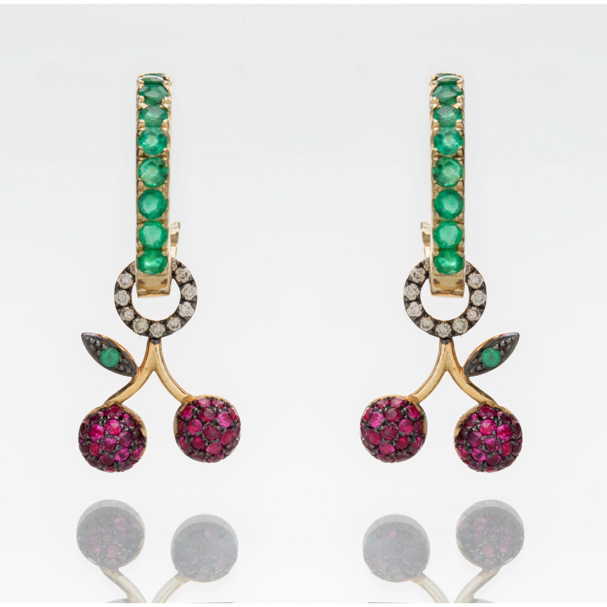 CHERRIES ON EMERALD HOOPS