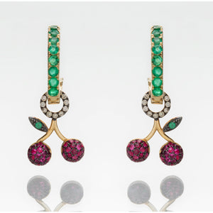 CHERRIES ON EMERALD HOOPS