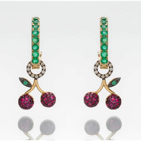 CHERRIES ON EMERALD HOOPS