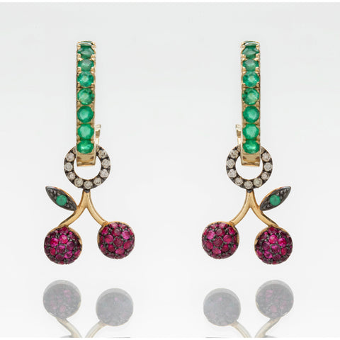 CHERRIES ON EMERALD HOOPS