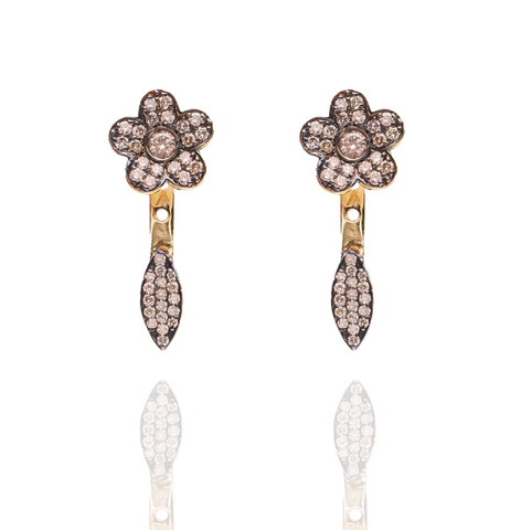 FLOWER STUD EARRINGS WITH LEAF JACKETS