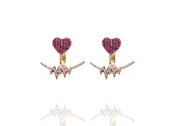 HEART STUD EARRINGS WITH HEARTBEAT JACKETS