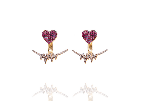 HEART STUD EARRINGS WITH HEARTBEAT JACKETS