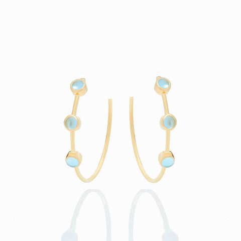 BLUE TOPAZ CABOCHON HOOPS