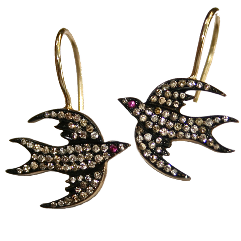 CHAMPAGNE DIAMOND BIRD EARRINGS