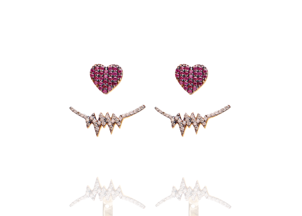 HEART STUD EARRINGS WITH HEARTBEAT JACKETS
