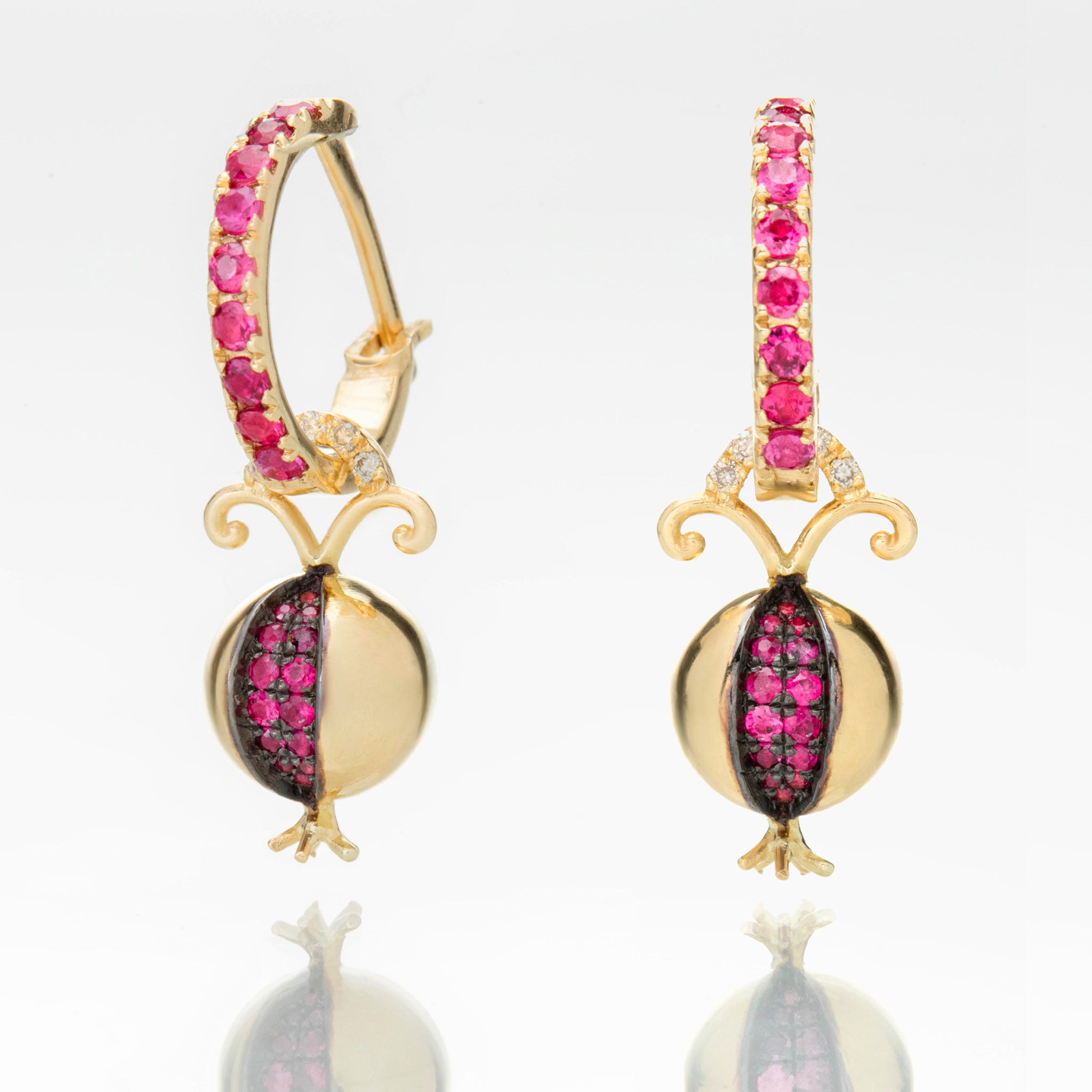 POMEGRANATES ON RUBY HOOPS