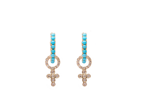 TURQUOISE HOOPS WITH DIAMOND CROSSES