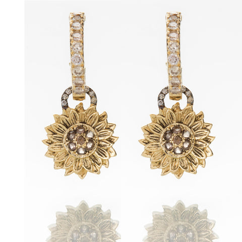 SUNFLOWERS ON CHAMPAGNE DIAMOND HOOPS