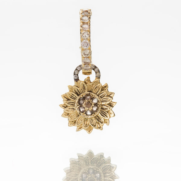 SUNFLOWERS ON CHAMPAGNE DIAMOND HOOPS