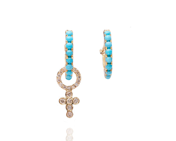 TURQUOISE HOOPS WITH DIAMOND CROSSES