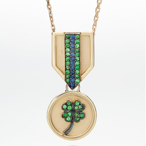 FOUR LEAF CLOVER MEDAL NECKLACE